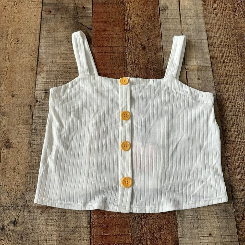 Love squared girl ribbed knit white cropped tank top with button detail -12